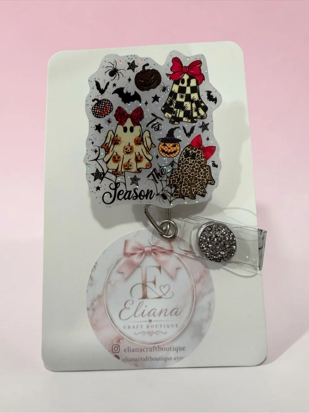 Halloween Ghost Badge Reel - Pink Accents